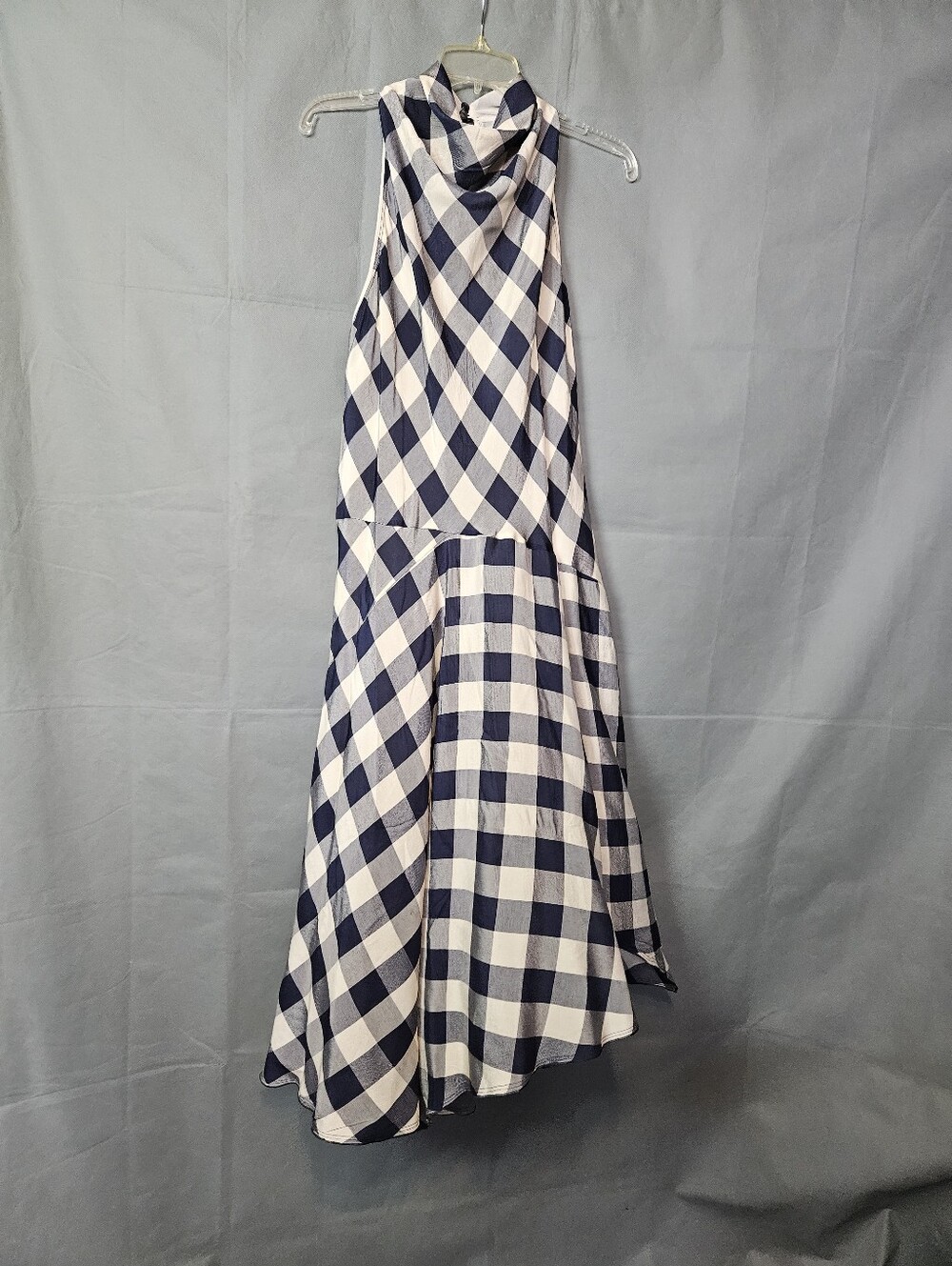 Zara Sleeveless Navy and White Gingham Halter Dress